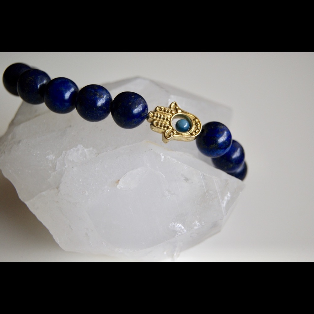 Lapis Lazuli Hamsa Mala Bracelet
